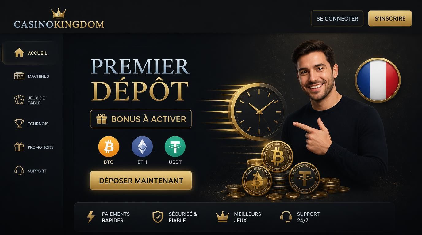Un écran montrant le bonus de premier dépôt en crypto sur Kingdom Casino