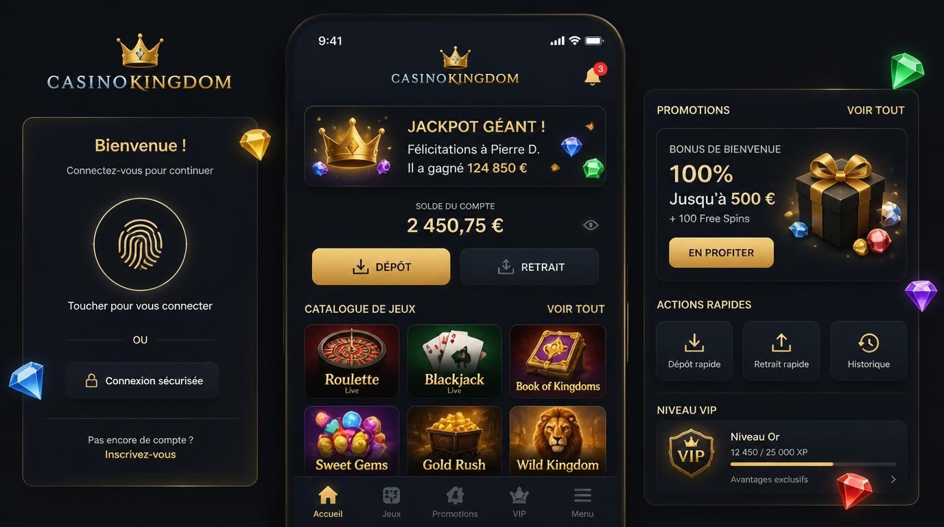 Les fonctionnalités qui rendent l’app Kingdom Casino explosive biométrie, notifications, catalogue, paiements rapides, design