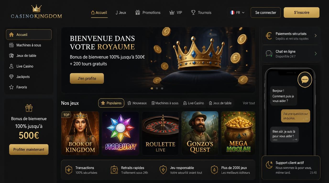 Interface en français avec support actif et monnaie locale